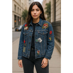 Levi’s Women’s Denim Jacket M Custom Los Angeles Patchwork Retro Style